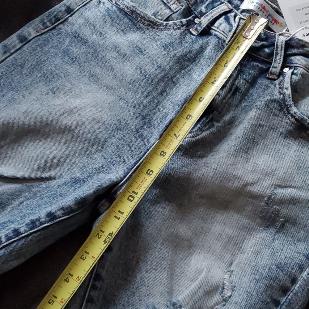 Light Blue Women's Distressed Flare Jeans with Raw Hem - Picture 5 of 6